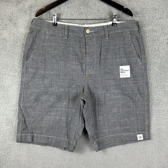 Sonoma Flat Front Shorts Mens 38 Gray Chambray 100% Cotton Casual Summer New